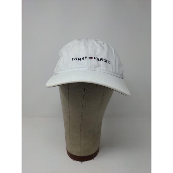 Tommy Hilfiger Slideback Hat White & Blue Embroidered Spell Out Logo One Size - Picture 2 of 10